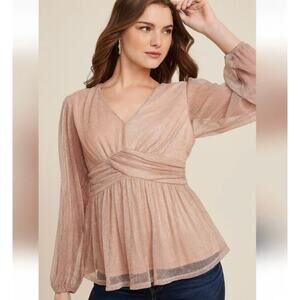 Maurices Lurex Peplum Top Rose Gold Shimmer Sheer Detail Women's Plus Size 2XL